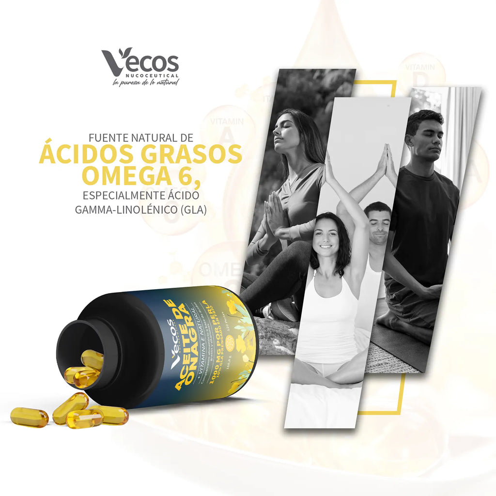 ACEITE DE ONAGRA 120 Perlas es un complemento de aceite de onagra, pensado para apoyar el bienestar de la piel y el equilibrio femenino, especialmente en etapas de cambios hormonales.