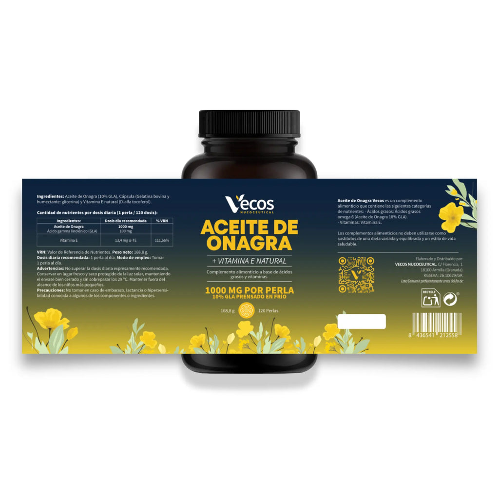 ACEITE DE ONAGRA 120 Perlas es un complemento de aceite de onagra, pensado para apoyar el bienestar de la piel y el equilibrio femenino, especialmente en etapas de cambios hormonales.