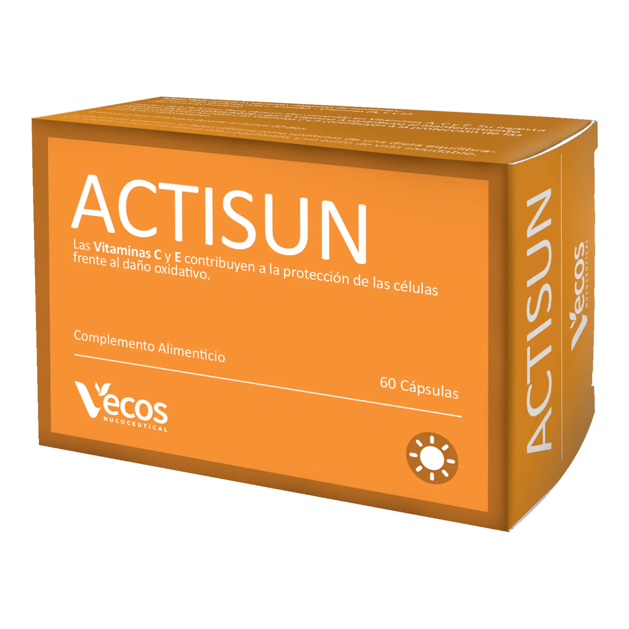 ACTISUN 60 Cápsulas es un complemento con extractos vegetales y vitaminas antioxidantes, pensado para apoyar la piel y proteger las células frente al daño oxidativo.