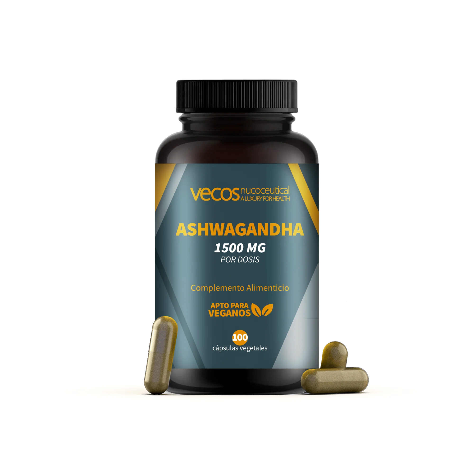 Suplemento de Ashwagandha 1500 mg con cápsula