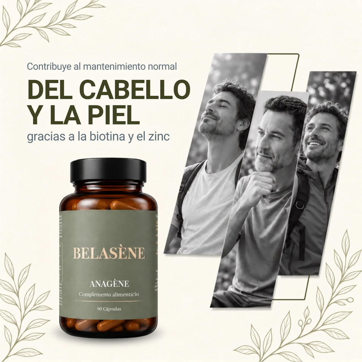 Anagène Belasène | Fórmula Capilar para Hombre con Biotina, Zinc y Saw Palmetto (90 cápsulas)