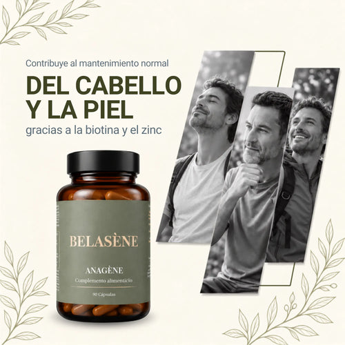 Anagène Belasène | Fórmula Capilar para Hombre con Biotina, Zinc y Saw Palmetto (90 cápsulas)