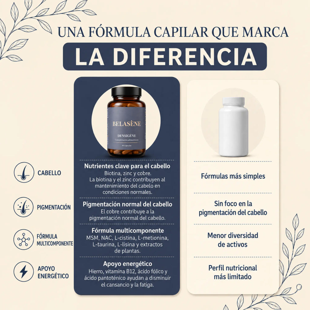 Densigène Belasène | Fórmula Capilar con Biotina, Zinc y Cobre (90 cápsulas)