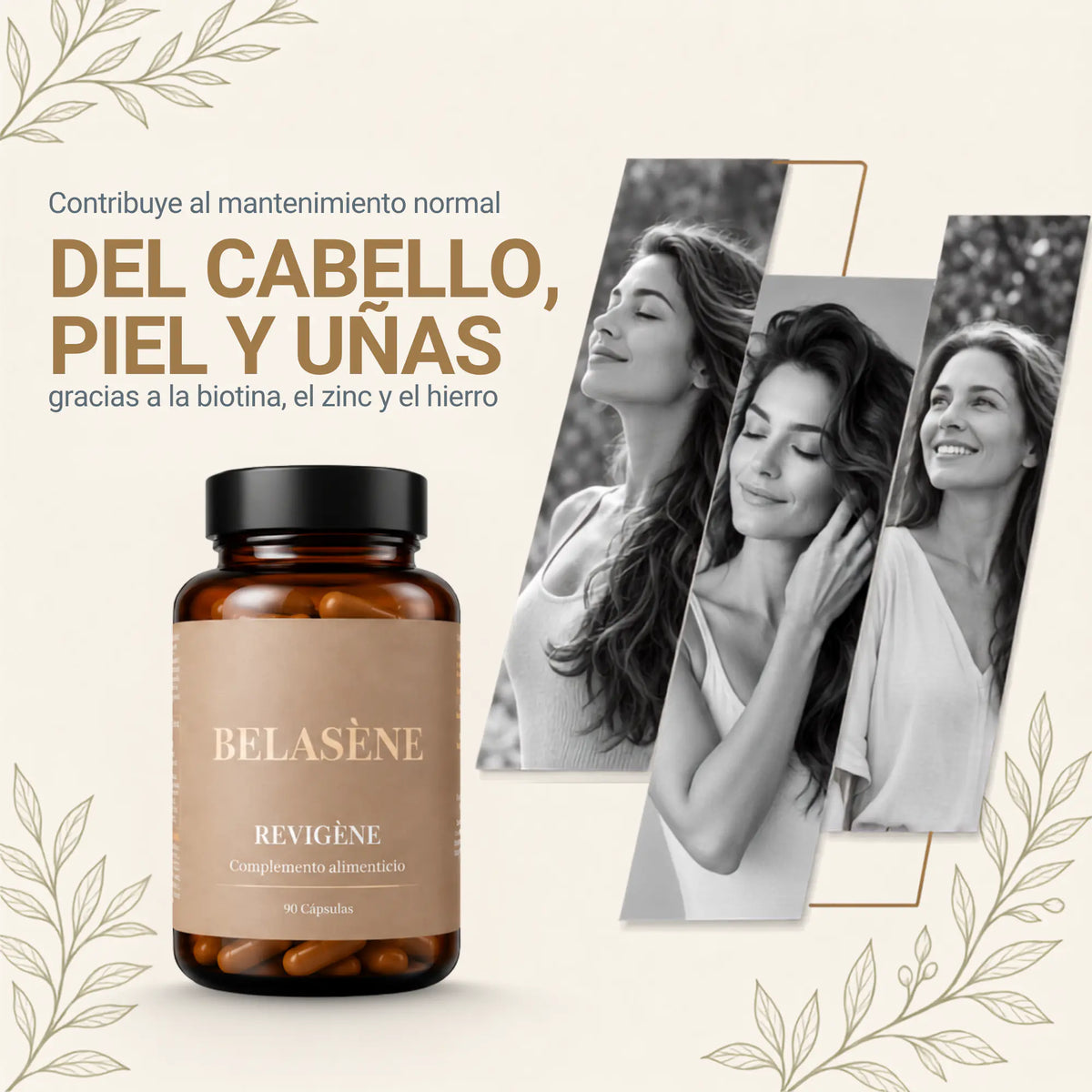 Revigène Belasène | Fórmula Capilar para Mujer con Biotina, Zinc y Hierro (90 cápsulas)
