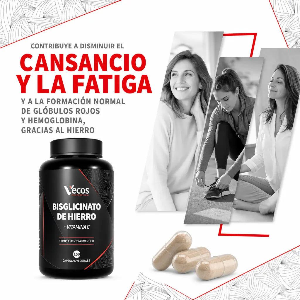 Bisglicinato de Hierro + Vitamina C | 40 mg de Hierro (150 Cápsulas)
