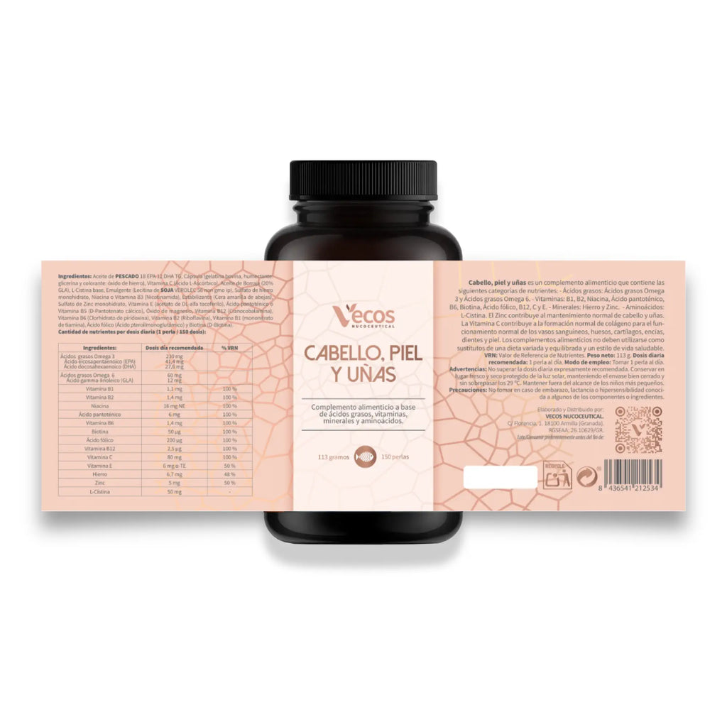 CABELLO Y UÑAS 150 Perlas es un complemento para fortalecer cabello y uñas, pensado para apoyar crecimiento, brillo y resistencia.