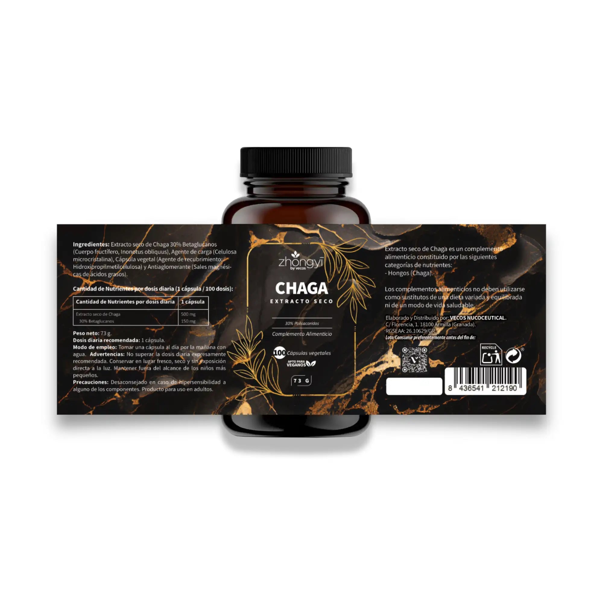 CHAGA ZHONGYI 100 Cápsulas es un complemento de hongo chaga, pensado para apoyo antioxidante y bienestar inmunitario general.