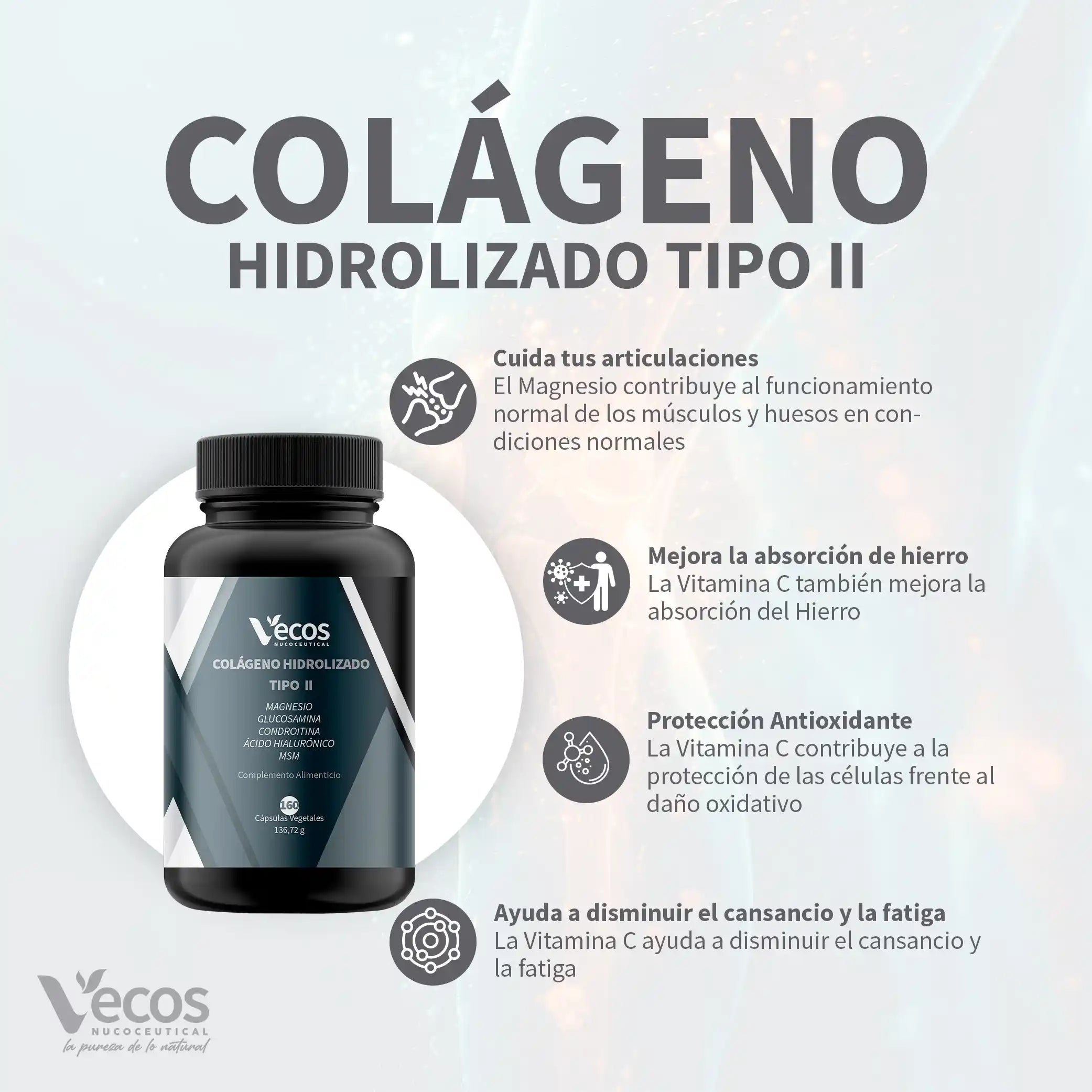Colágeno hidrolizado tipo II Vecos Nucoceutical características