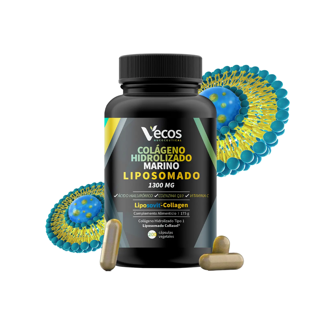 COLAGENO HIDROLIZADO MARINO LIPOSOMADO 1300 MG 200 Cápsulas es un complemento de colágeno marino pensado para apoyar piel y articulaciones con una fórmula de alta absorción.