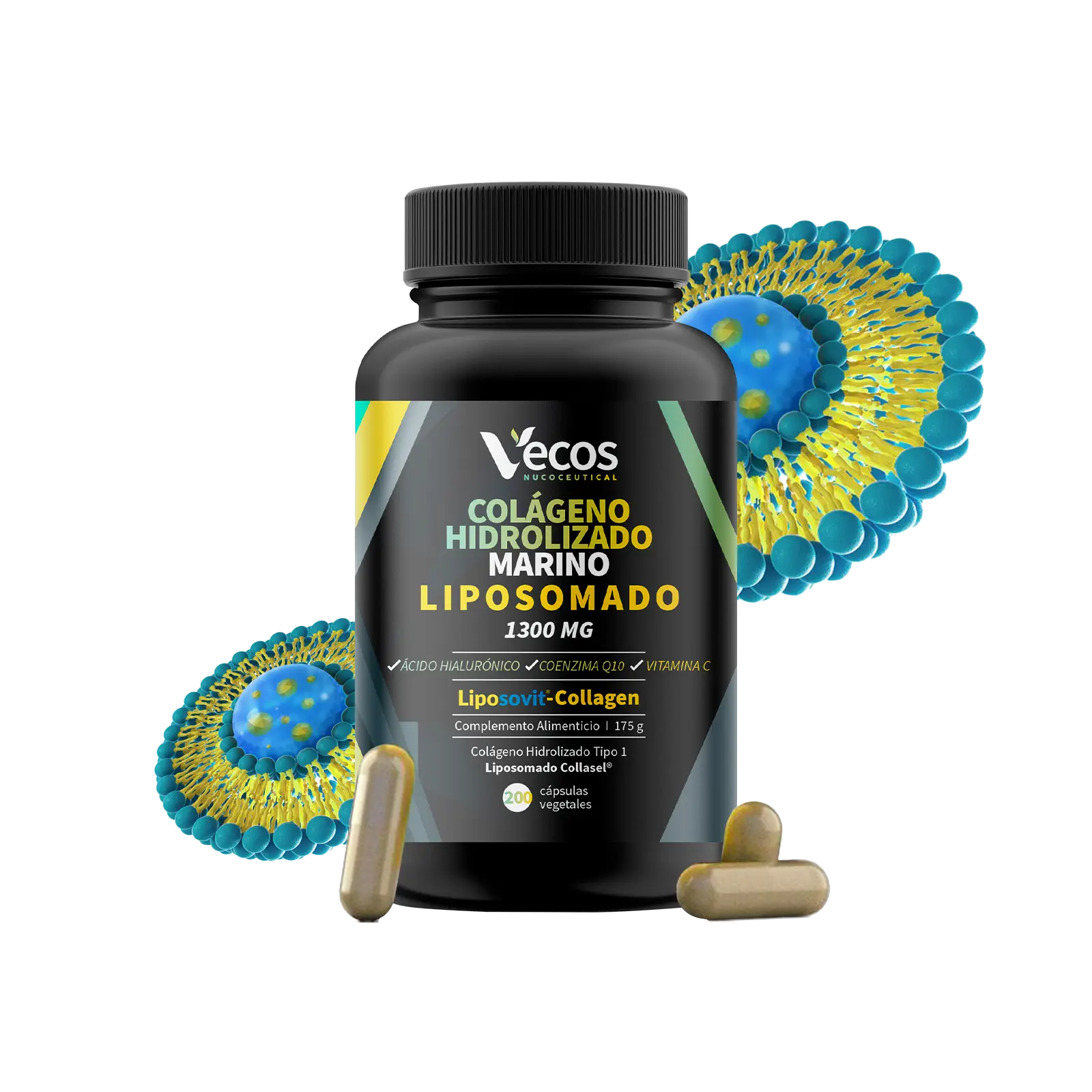 COLAGENO HIDROLIZADO MARINO LIPOSOMADO 1300 MG 200 Cápsulas es un complemento de colágeno marino pensado para apoyar piel y articulaciones con una fórmula de alta absorción.