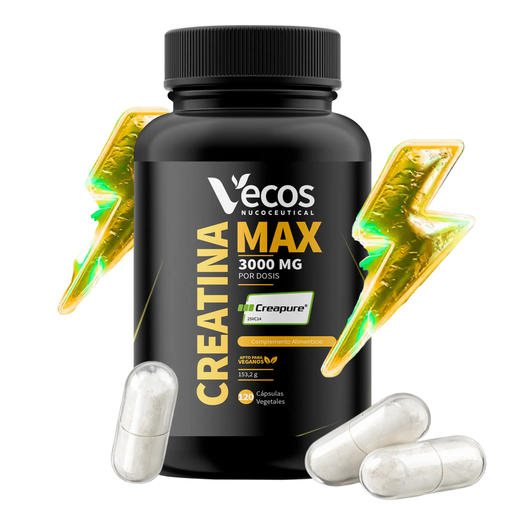 CREATINA MAX 3000MG es creatina en cápsulas, pensada para máximo rendimiento con pureza certificada.