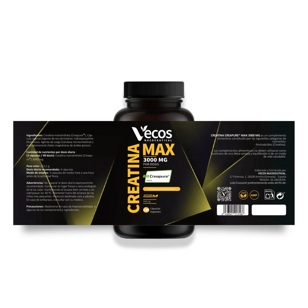 CREATINA MAX 3000MG es creatina en cápsulas, pensada para máximo rendimiento con pureza certificada.