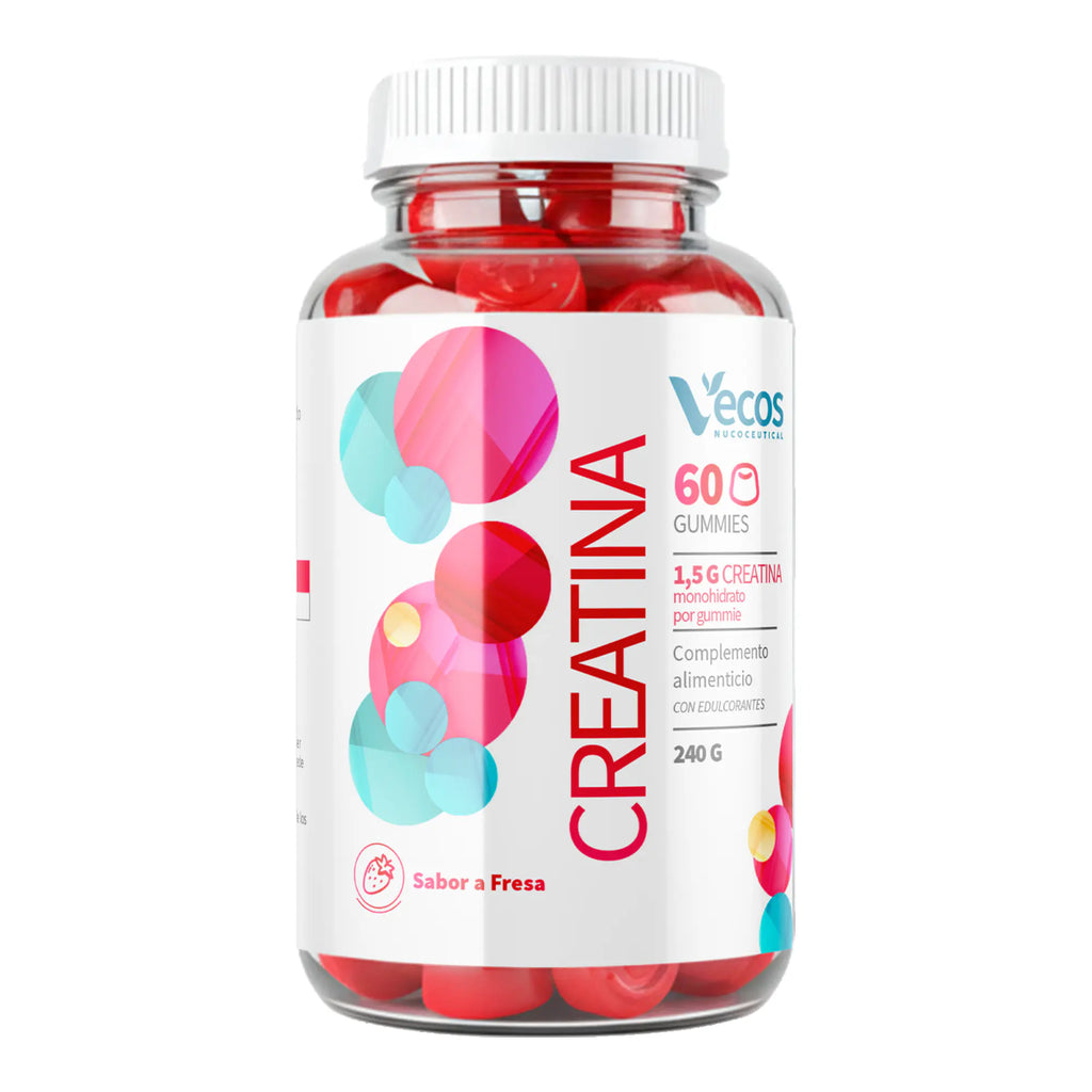 CREATINA VECOS 60 Gummies es creatina en formato gominola pensada para apoyar rendimiento y fuerza de forma cómoda y fácil de tomar.