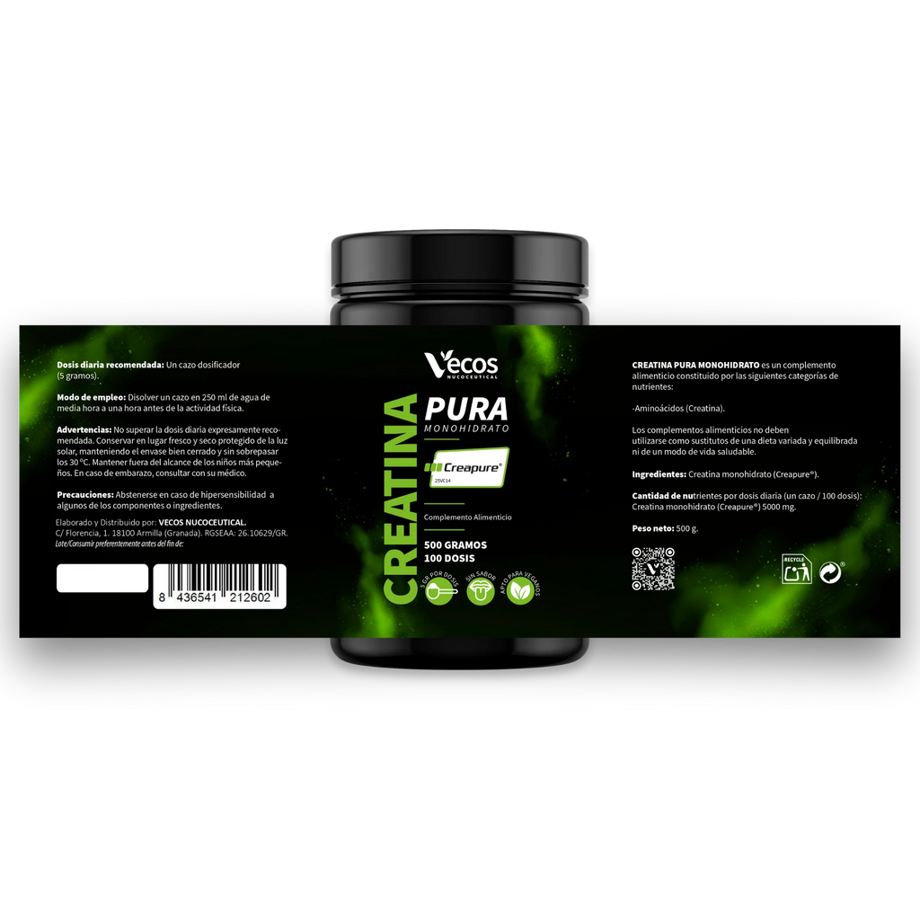 Etiqueta Creatina Creapure en polvo (500 g)