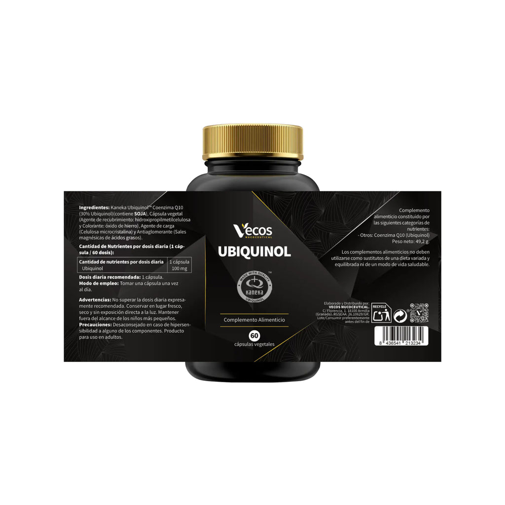 UBIQUINOL KANEKA VECOS 60 Capsulas es un complemento de ubiquinol (forma activa de CoQ10) pensado para apoyar energía celular y corazón.
