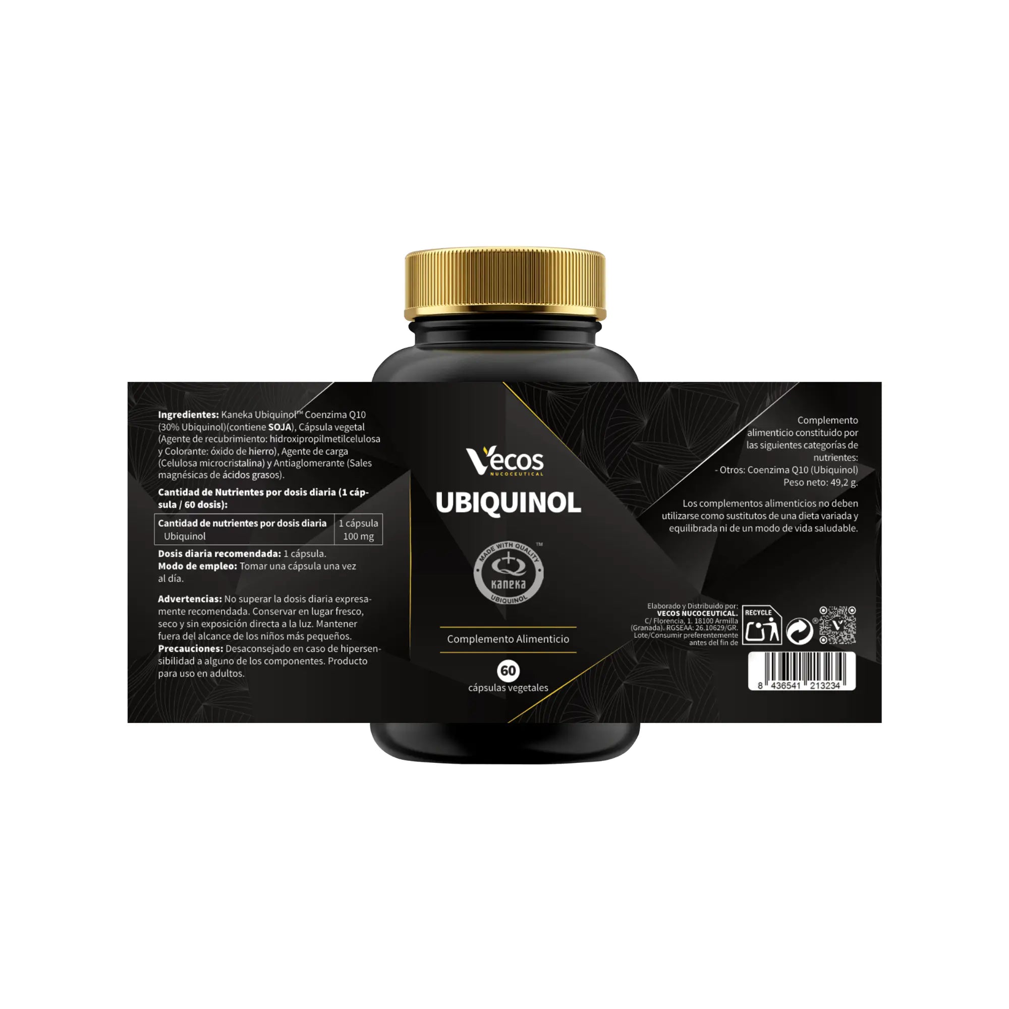 UBIQUINOL KANEKA VECOS 60 Capsulas es un complemento de ubiquinol (forma activa de CoQ10) pensado para apoyar energía celular y corazón.