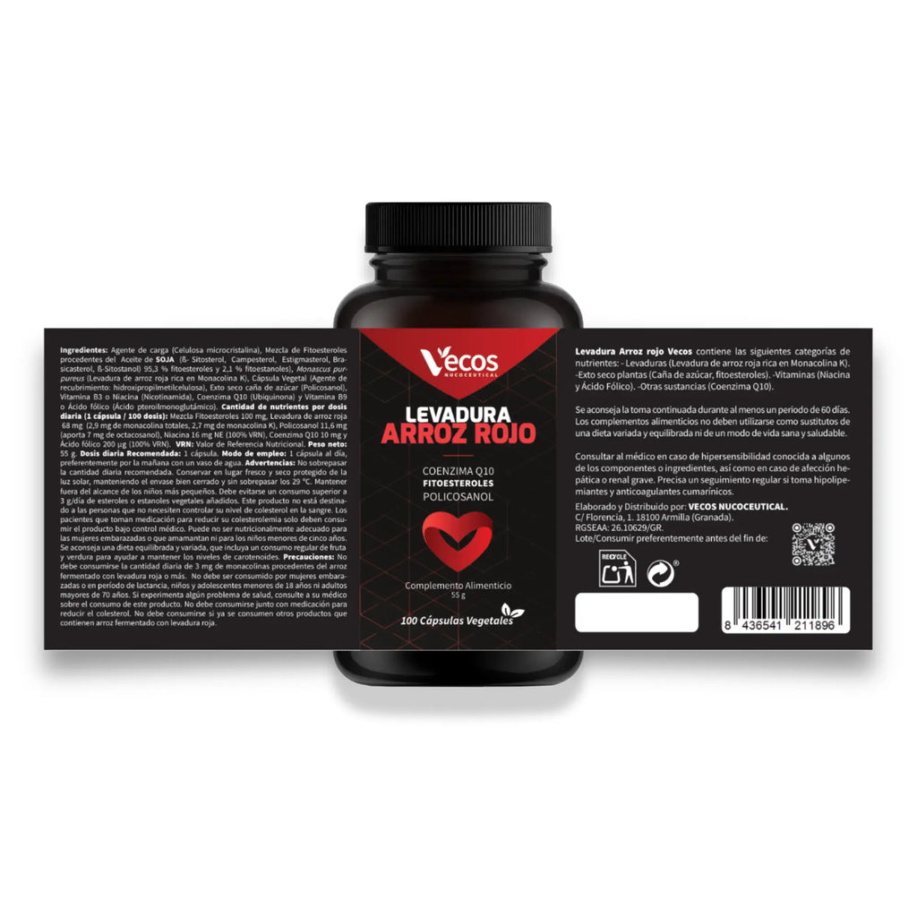 LEVADURA ARROZ ROJO 100 Cápsulas es un complemento pensado para apoyar el mantenimiento de niveles normales de colesterol dentro de hábitos saludables.