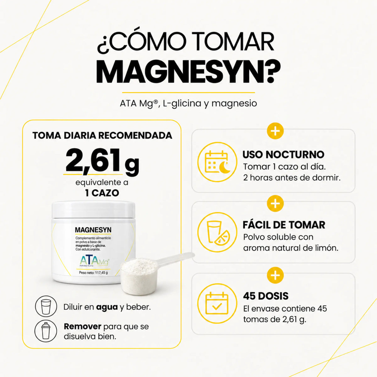 Magnesyn | Acetil Taurinato de Magnesio ATA Mg® + Glicina (45 dosis)