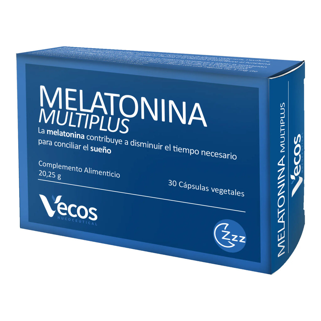 MELATONINA MULTIPLUS VECOS 30 Cápsulas es un complemento para descanso, pensado para ayudar a conciliar el sueño y apoyar relajación nocturna.