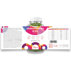 Etiqueta Multivitamínico Kids en formato gominola que combina vitaminas y minerales para niños