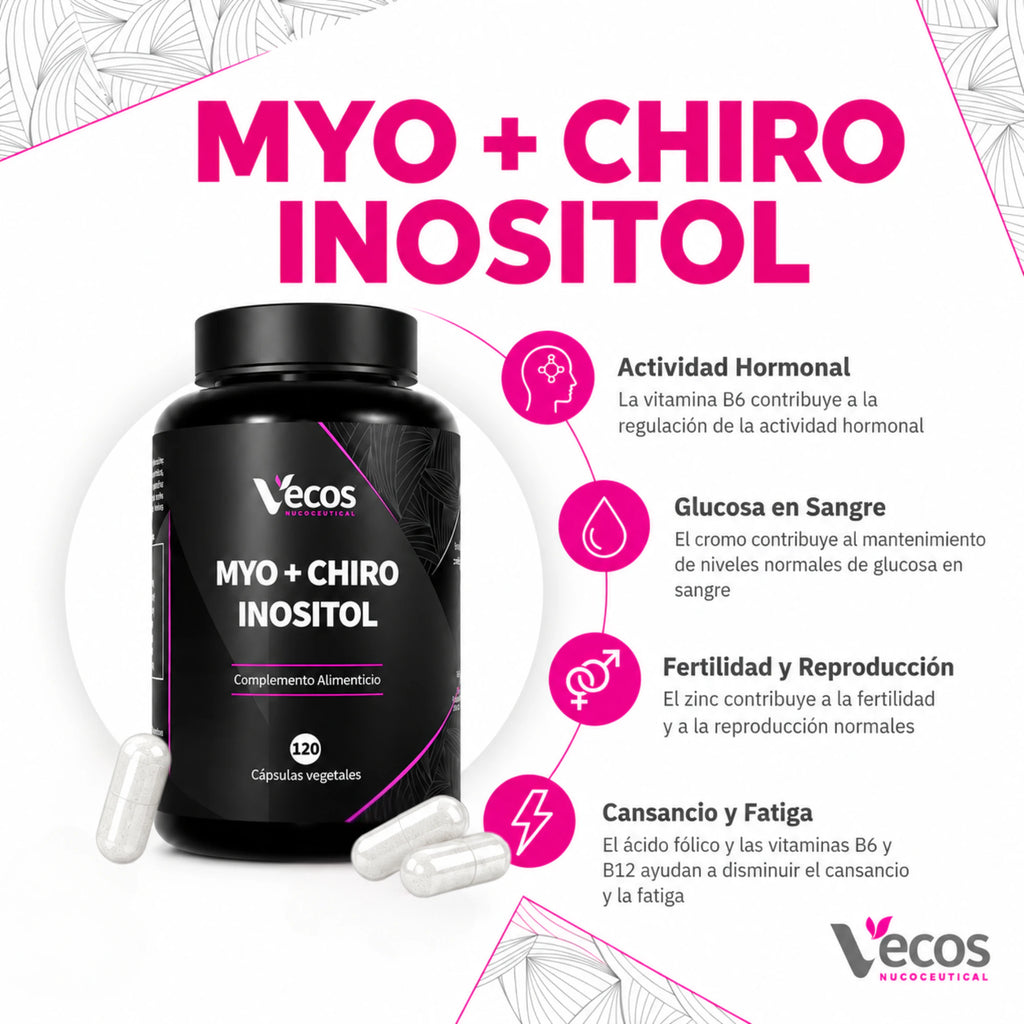 Myo + Chiro Inositol 40:1 | Fórmula para Mujer con B6, Zinc, Folato y Cromo (120 cápsulas)