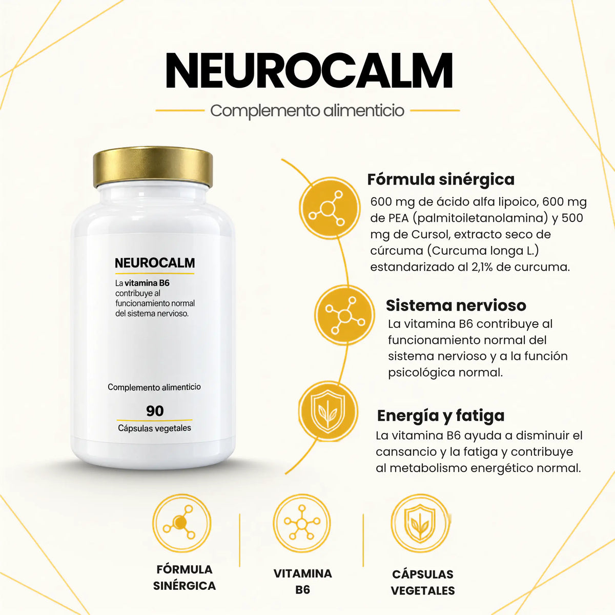 Neurocalm | PEA + Ácido Alfa Lipoico + Cursol® + Vitamina B6 (90 cápsulas)
