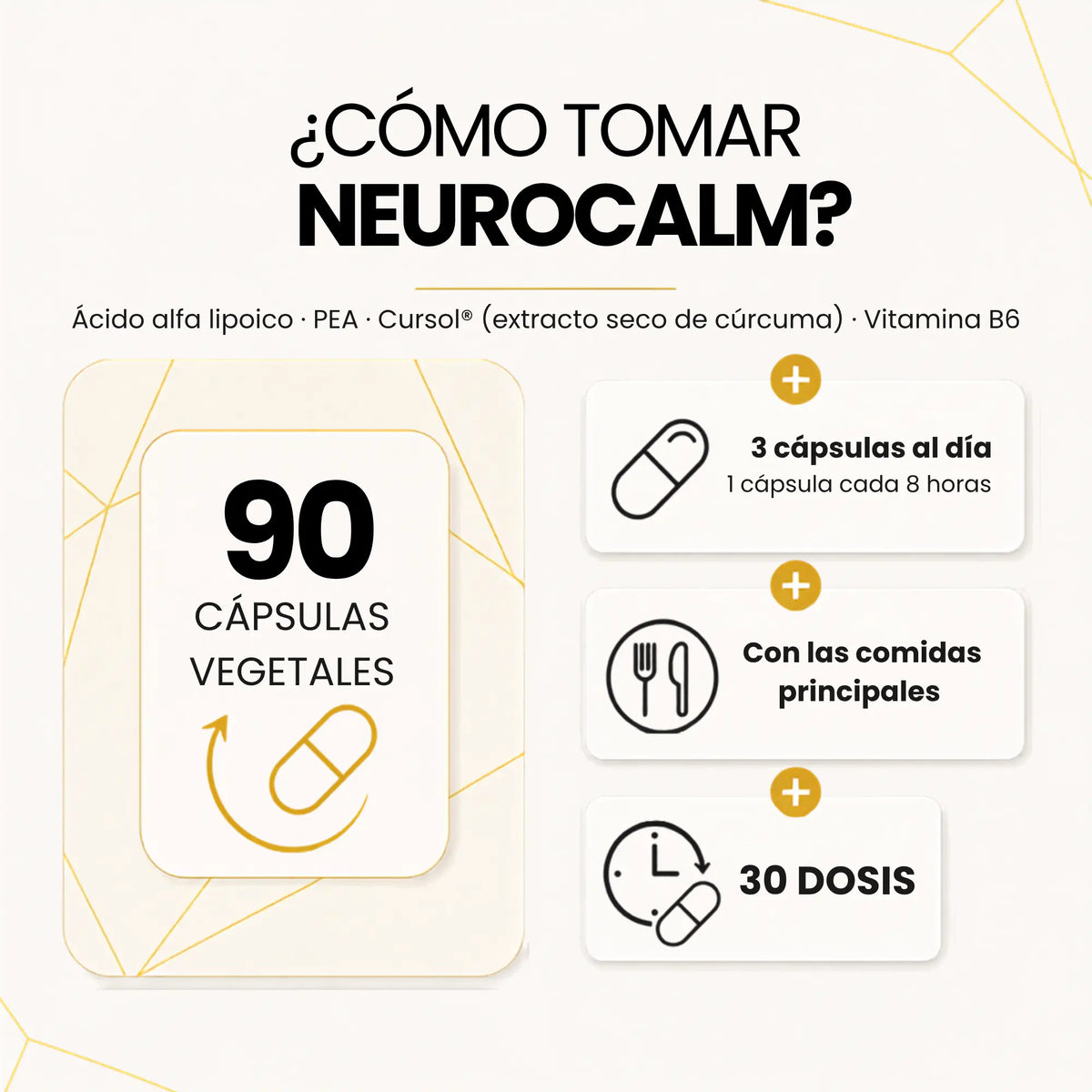 Neurocalm | PEA + Ácido Alfa Lipoico + Cursol® + Vitamina B6 (90 cápsulas)