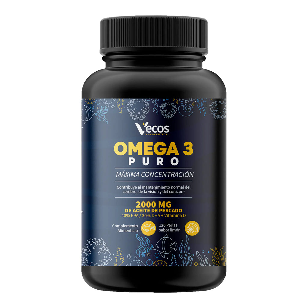 OMEGA 3 PURO VECOS 120 Perlas es un omega-3 de alta concentración pensado para apoyar corazón, cerebro y visión.