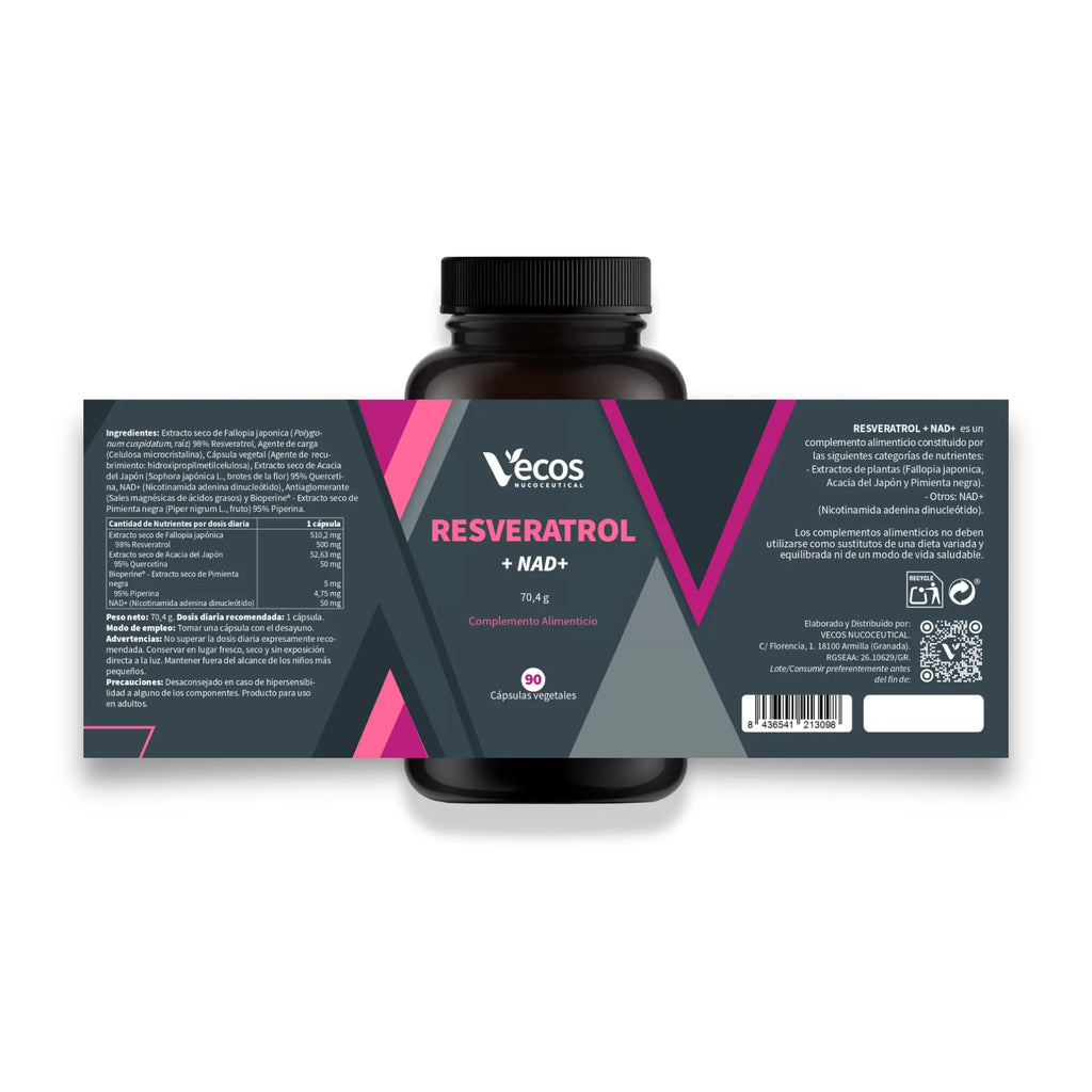 Resveratrol+ NAD+ etiqueta con los ingredientes
