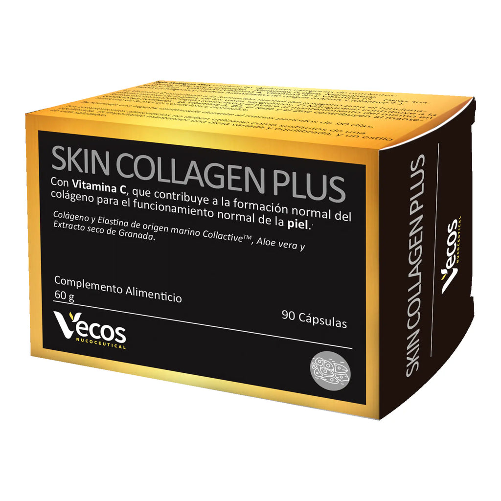 SKIN COLLAGEN PLUS 90 Cápsulas es un complemento de colágeno para belleza, pensado para apoyar firmeza, elasticidad e hidratación de la piel.