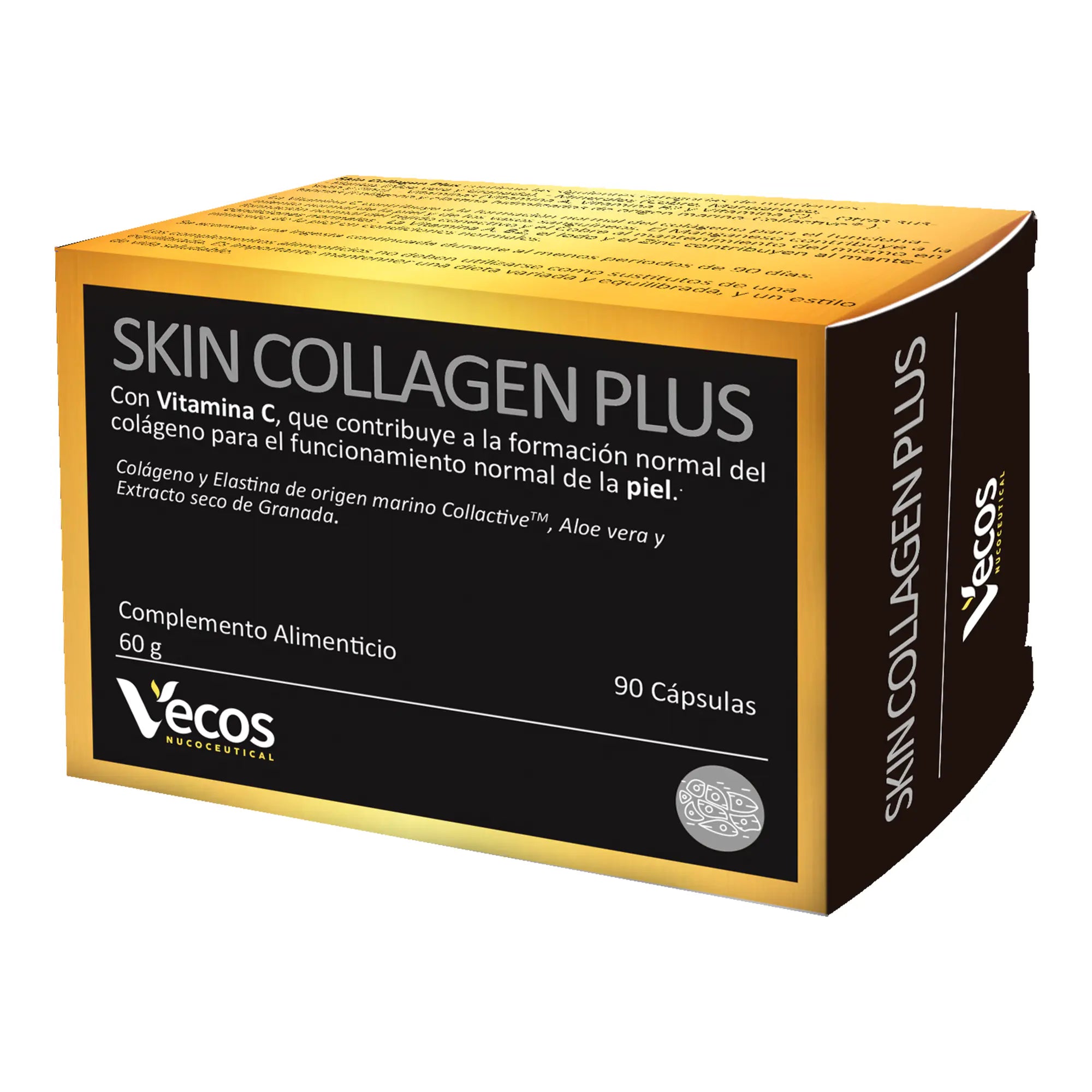 SKIN COLLAGEN PLUS 90 Cápsulas es un complemento de colágeno para belleza, pensado para apoyar firmeza, elasticidad e hidratación de la piel.