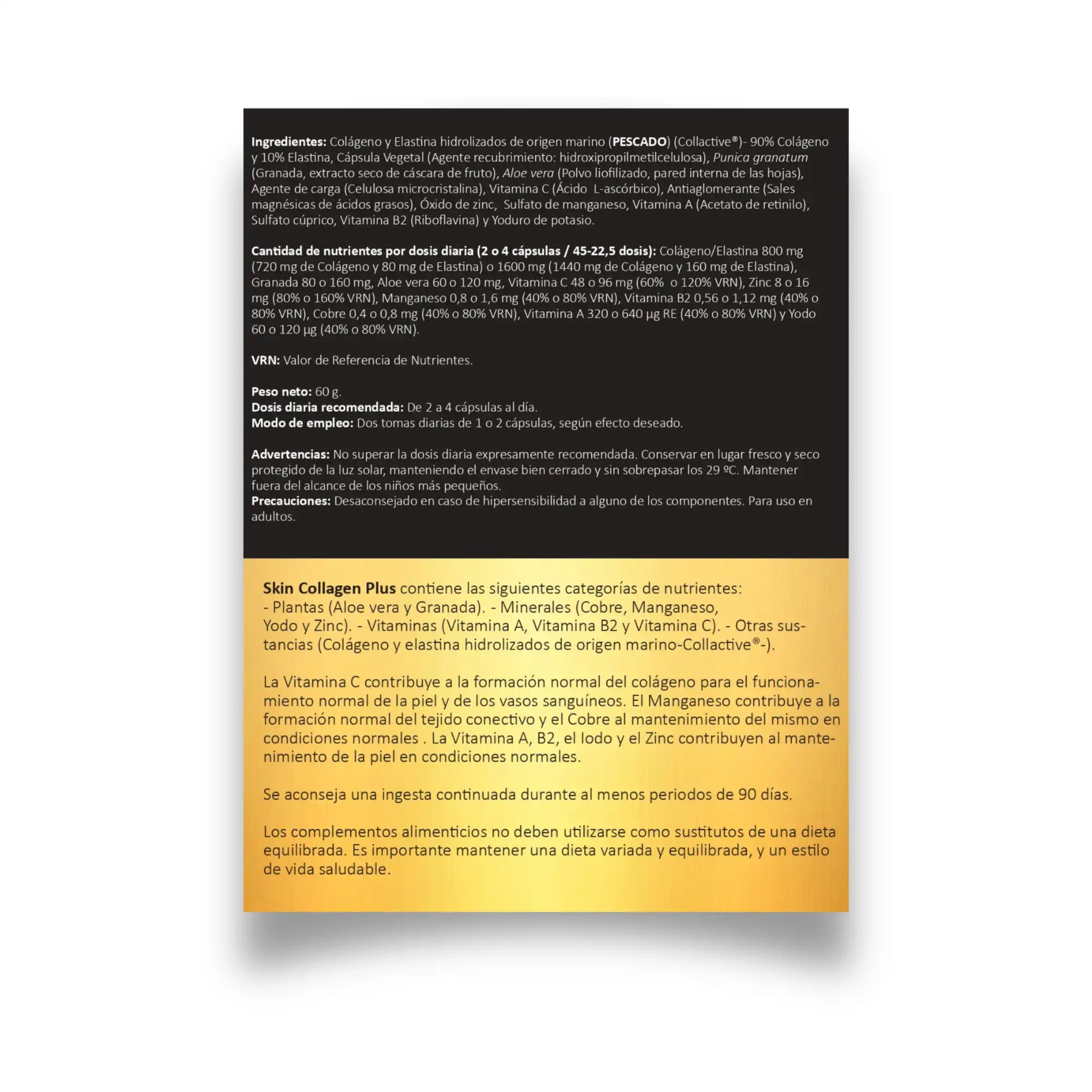 Etiqueta Suplemento para el cuidado de la piel Skin Collagen Plus