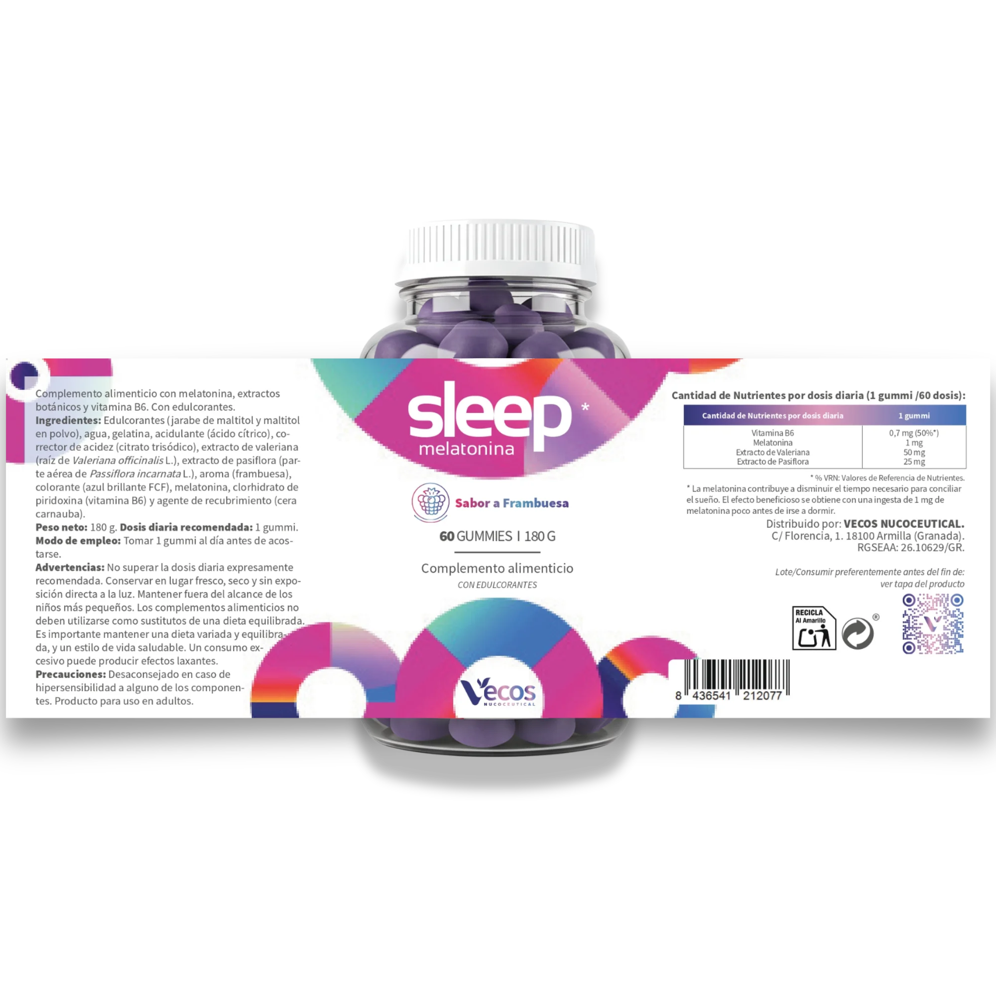 Etiqueta Sleep Melatonina 60 gominolas - complemento para el descanso