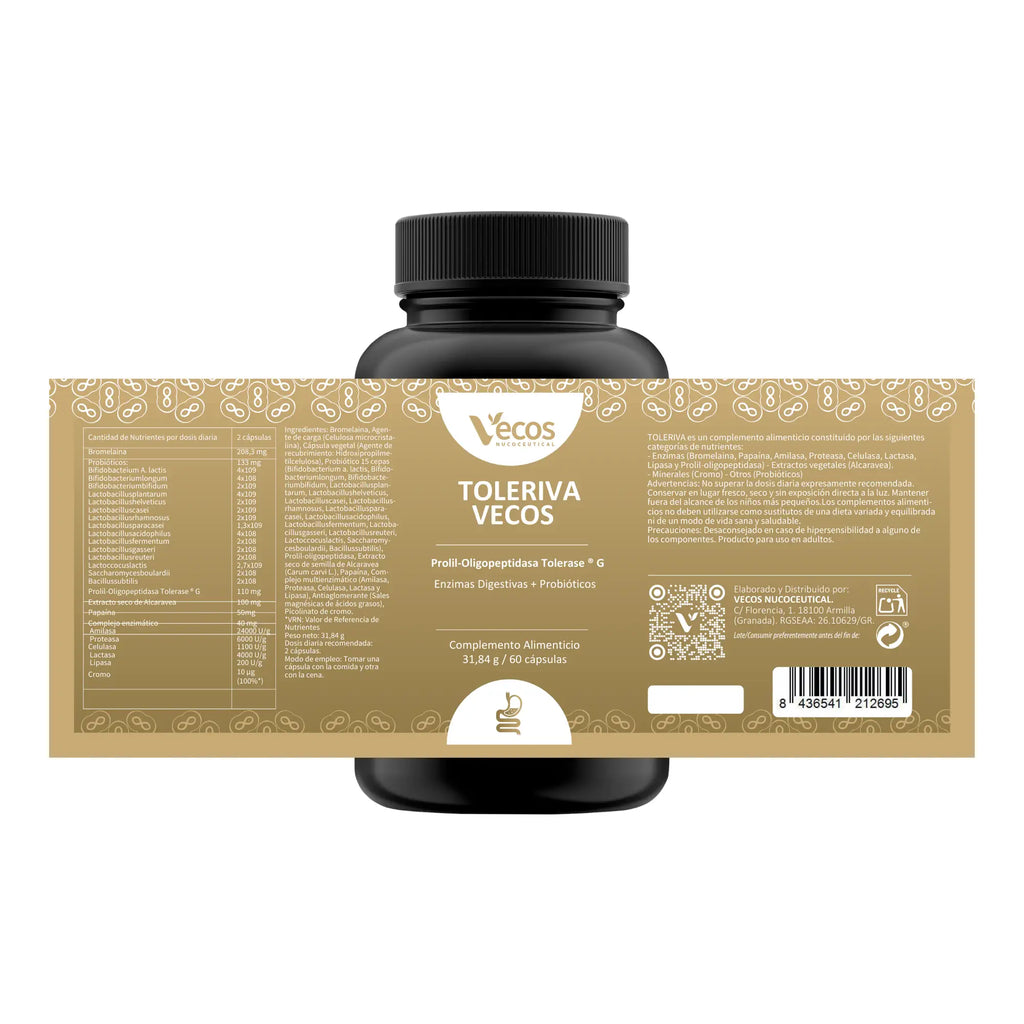TOLERIVA 60 Capsulas es un complemento digestivo pensado para apoyar tolerancia y confort intestinal, ayudando con gases e hinchazón.