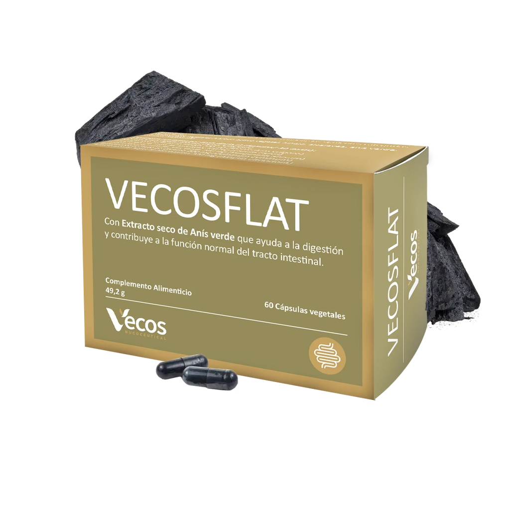 Vecosflat (60 cápsulas) - Complemento alimenticio que ayuda con las flatulencias