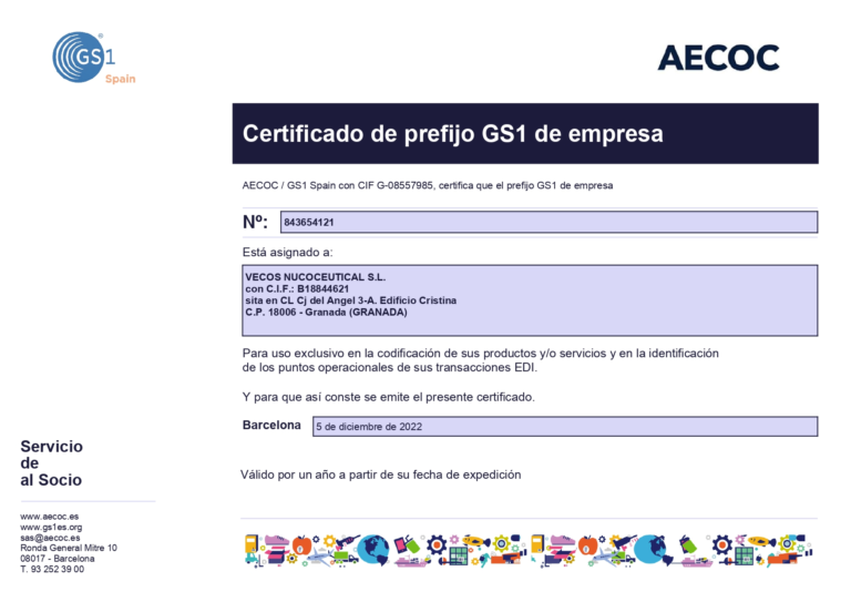 Certificado GS1 AECOC VECOS