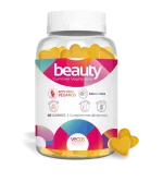 Beauty gummies. suplemento alimenticio para el cuidado de la piel, cabello y uñas con detalle de la gummie